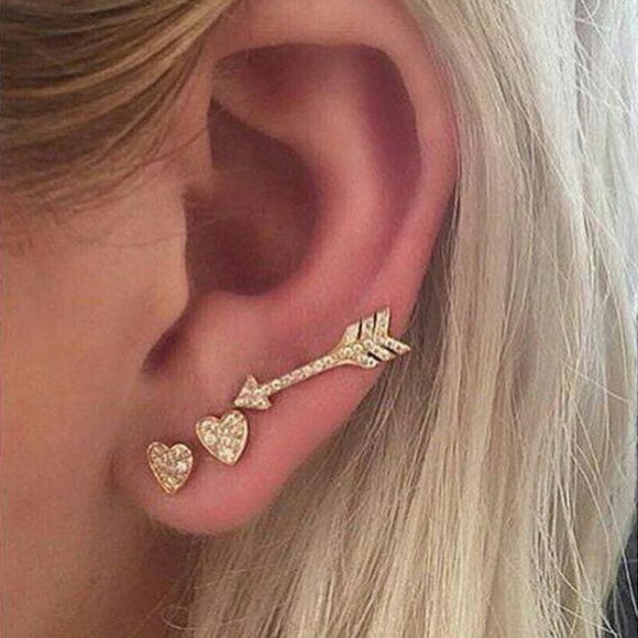 Jewelry - NEW 3pc arrow heart stud earrings set